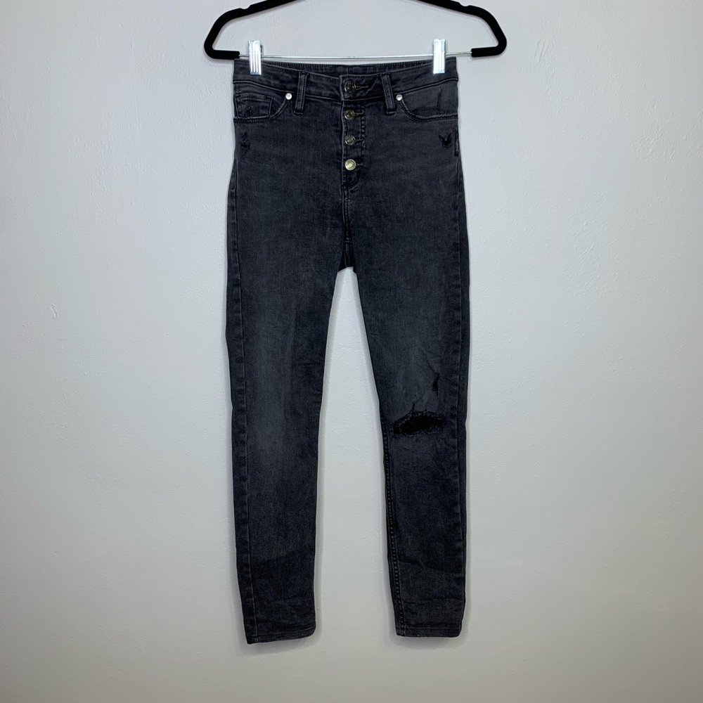 Silver Black High Waisted Skinny Jeans Size 26